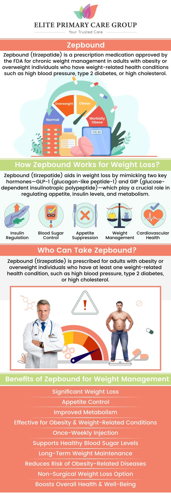 Zepbound (Tirzepatide) is an innovative medication designed to support weight loss by regulating appetite and improving metabolism. At Elite Primary Care Group, our board-certified doctors, Dr. Fahima Azizi, MD, and Dr. Rita Kapoor, MD, specialize in creating personalized weight management solutions. They can help you determine if Zepbound (Tirzepatide), an innovative medication that works by regulating appetite and improving metabolism, is the right option for you. For more information, contact us today or schedule an appointment online. We are conveniently located at 801 Toll House Avenue, Suite E1, Frederick MD 21701. Zepbound (Tirzepatide) is an innovative medication designed to support weight loss by regulating appetite and improving metabolism. At Elite Primary Care Group, our board-certified doctors, Dr. Fahima Azizi, MD, and Dr. Rita Kapoor, MD, specialize in creating personalized weight management solutions. They can help you determine if Zepbound (Tirzepatide), an innovative medication that works by regulating appetite and improving metabolism, is the right option for you. For more information, contact us today or schedule an appointment online. We are conveniently located at 801 Toll House Avenue, Suite E1, Frederick MD 21701.